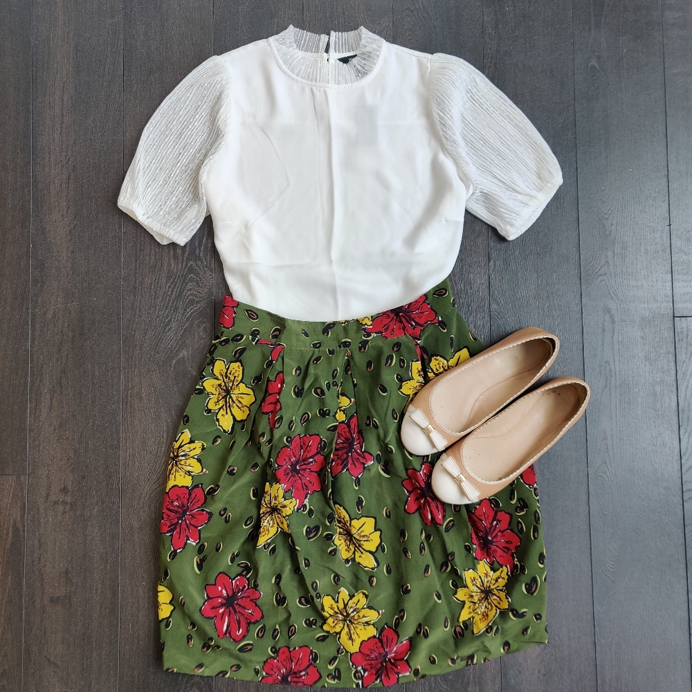 Vintage 100% Silk Alfred Sung Floral Skirt